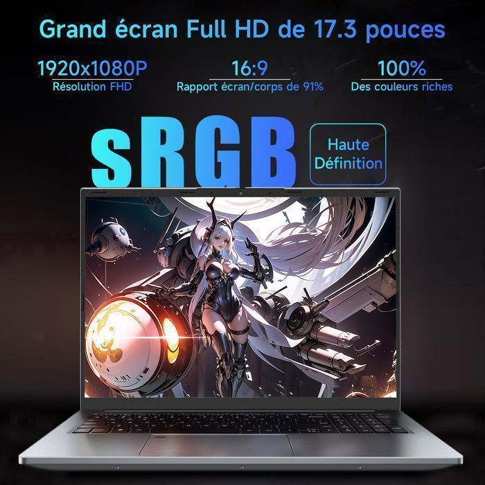 PC portable Gamer 17,3"-NVIDIA GeForce MX550 Graphique-Intel Alder Lake N95(jusqu'à 3,4GHz)-16Go DDR4 RAM 512 Go SSD -Ordinateur – Image 4