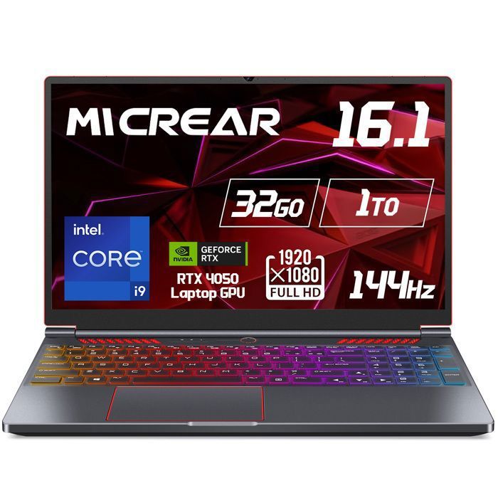 PC Portable Gamer-Intel Core i9-12900H(14C/20T,jusqu'à 5,0 GHz) -NVIDIA GeForce RTX 4050-DDR5 32Go RAM-1To SSD-Windows 11 Pro-16.1"