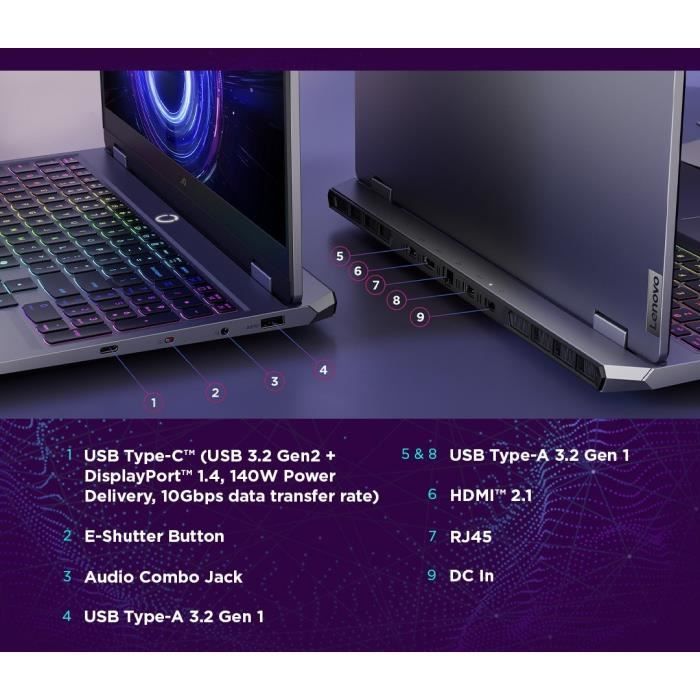 PC portable Gamer LENOVO LOQ 15IRX10 | Sans Windows - 15'' FHD 144hz - Core i5-13450HX - RTX 5060 100W - 16 Go - 512 Go - AZERTY – Image 9