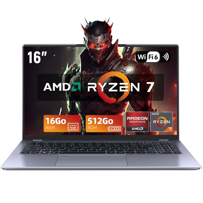 PC Portable Gamer, VANWIN 16" FHD, AMD Ryzen 7 7735HS(8C-16T, jusqu'à 4,7 GHz)16Go DDR5,512Go SSD,WiFi6,AMD Radeon 680M 2.2GHz