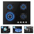 Plaque Gaz 4 Feuxs Encastrable,Plaque de Cuisson Gaz,Verre Noir, Table Gaz,L60 cm,Gaz Naturel/GPL,8060 W