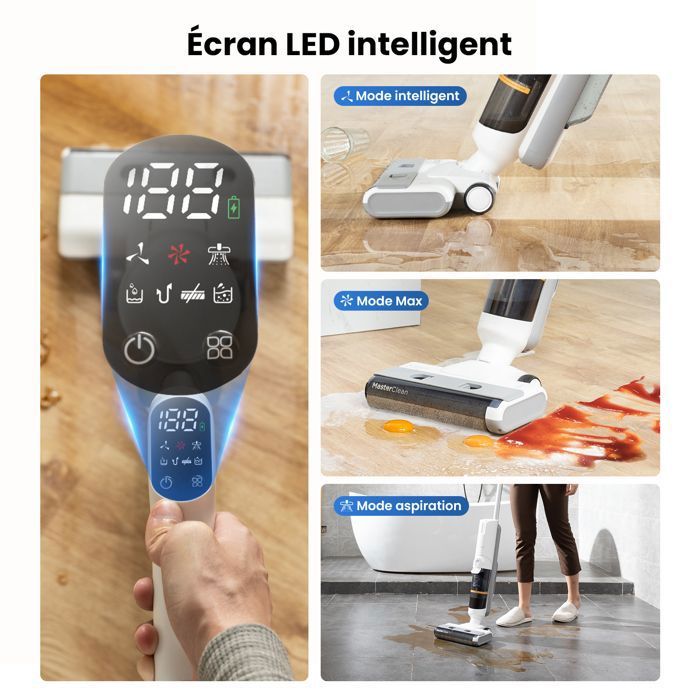 PROSCENIC F10 Pro-Aspirateur laveur sans fil 3 en 1-Nettoyeur sec/humide -Auto nettoyage-Grand Réservoir 1.15L-Ecran LED-Puissant – Image 2