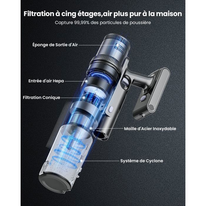 PROSCENIC P11 Mopping-Aspirateur Balai sans Fil Nettoyeur, Aspirateur sec et humide, Réservoir d'eau 340ML, 55000 Pa, 550W, 60Min – Image 6