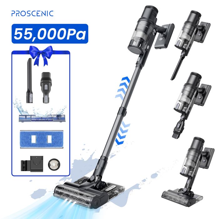 PROSCENIC P11 Mopping-Aspirateur Balai sans Fil Nettoyeur, Aspirateur sec et humide, Réservoir d'eau 340ML, 55000 Pa, 550W, 60Min