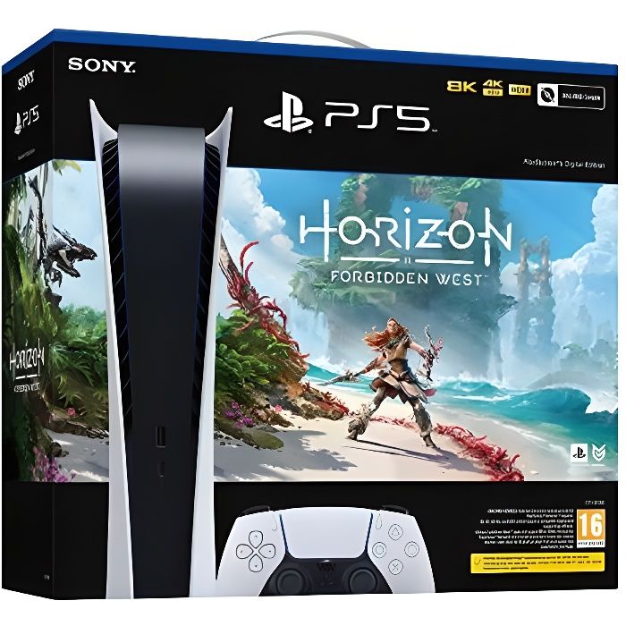 Console salon - Sony - PS5 digital + Horizon Forbidden West - Noir - 825 Go - Bundle