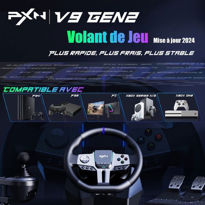 PXN V9 Gen2 Volant de Course avec Pédales et Levier de Vitesses pour PC, PS3, PS4, Xbox One, Xbox Series X|S – Image 2