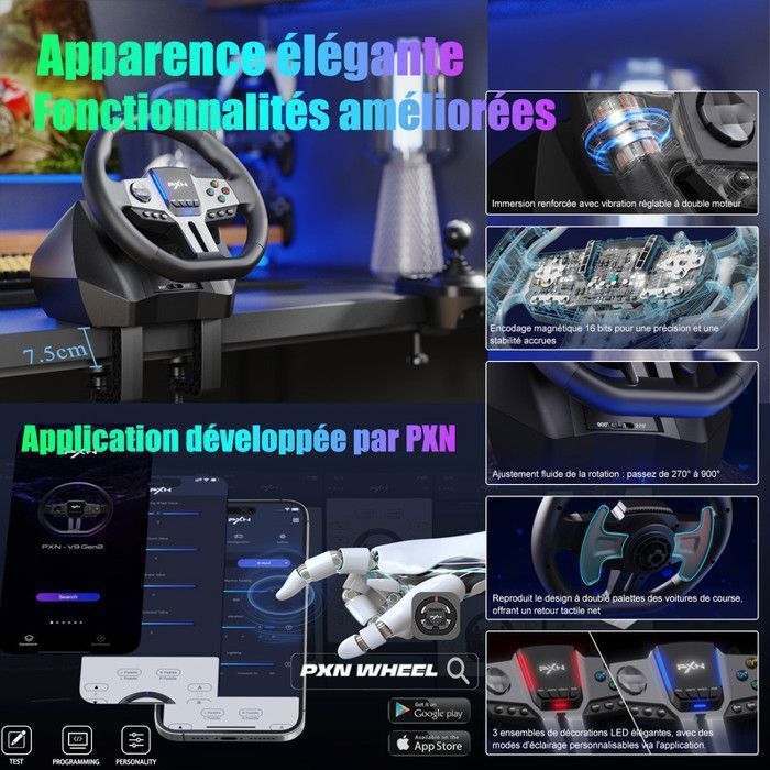 PXN V9 Gen2 Volant de Course avec Pédales et Levier de Vitesses pour PC, PS3, PS4, Xbox One, Xbox Series X|S – Image 6