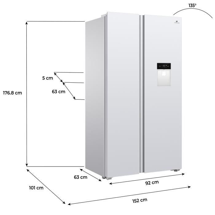 Réfrigérateur américain - CONTINENTAL EDISON - CERA505NFWD - 503 L - Total No Frost (Sans givre) - Classe D - L92 x H177 cm - Blanc – Image 5
