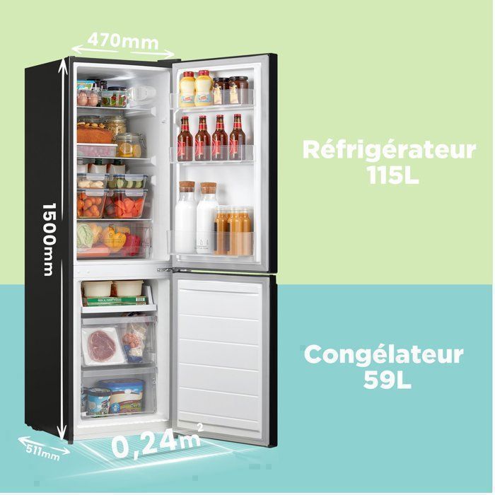Réfrigérateur Combiné Congélateur en Bas - COMFEE - RCB169DK3 - Low Frost - 174L (115+59) - 38 dB - Classe D - L47 x H150cm - – Image 2