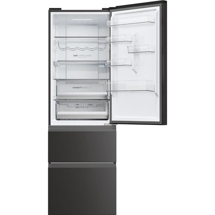 Réfrigérateur Combiné - HAIER - 3D 60 Series 5 HTW5618ENPT - Classe E - 360 L - 185 x 59,5 x 66,7 cm - Noir – Image 2