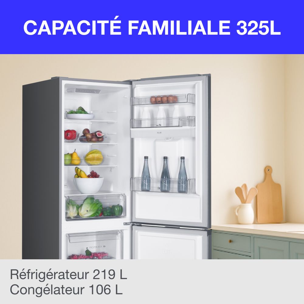 Réfrigérateur congélateur bas - CONTINENTAL EDISON - 325L - Total No Frost (Sans givre)- distributeur d'eau- Inox – Image 2