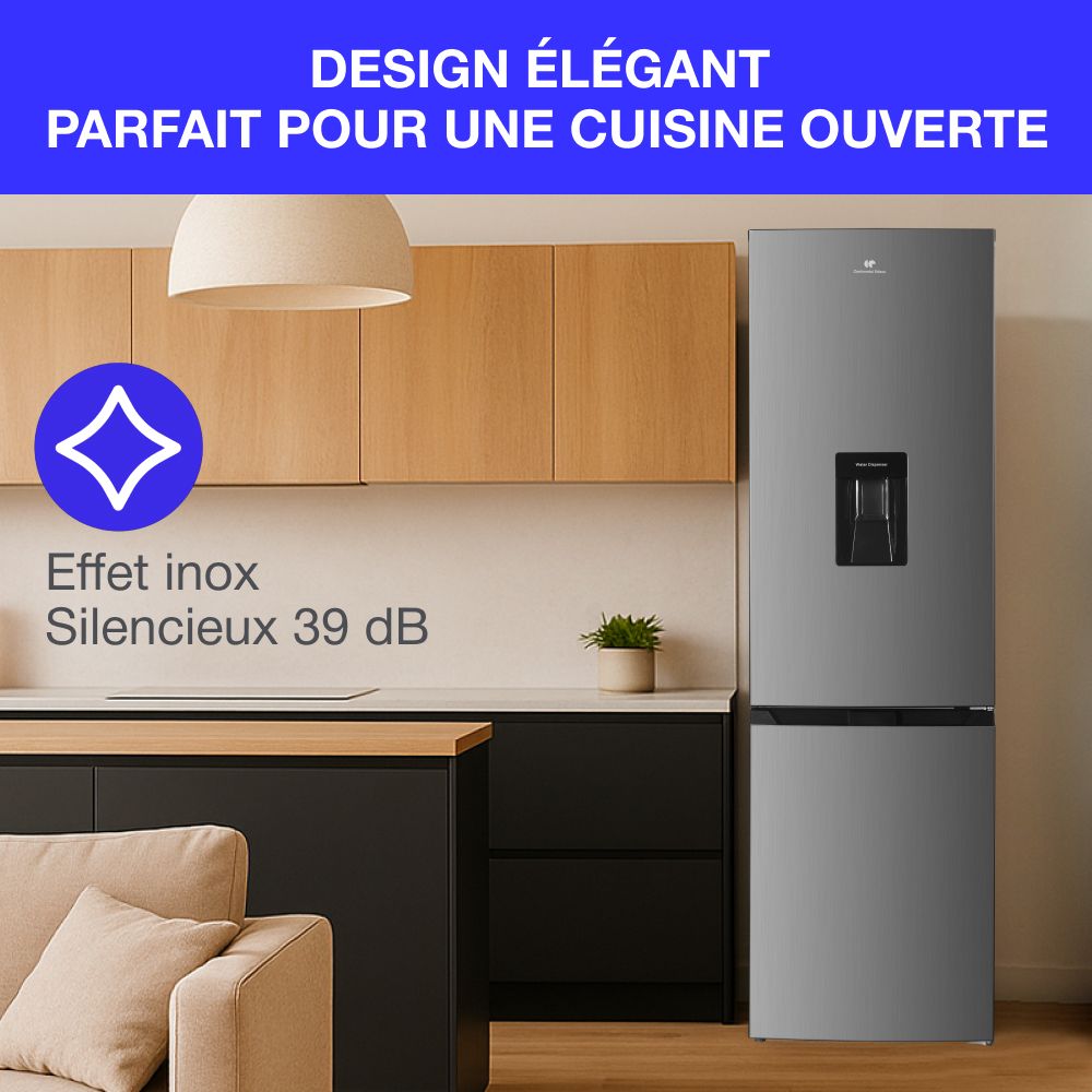 Réfrigérateur congélateur bas - CONTINENTAL EDISON - 325L - Total No Frost (Sans givre)- distributeur d'eau- Inox – Image 3