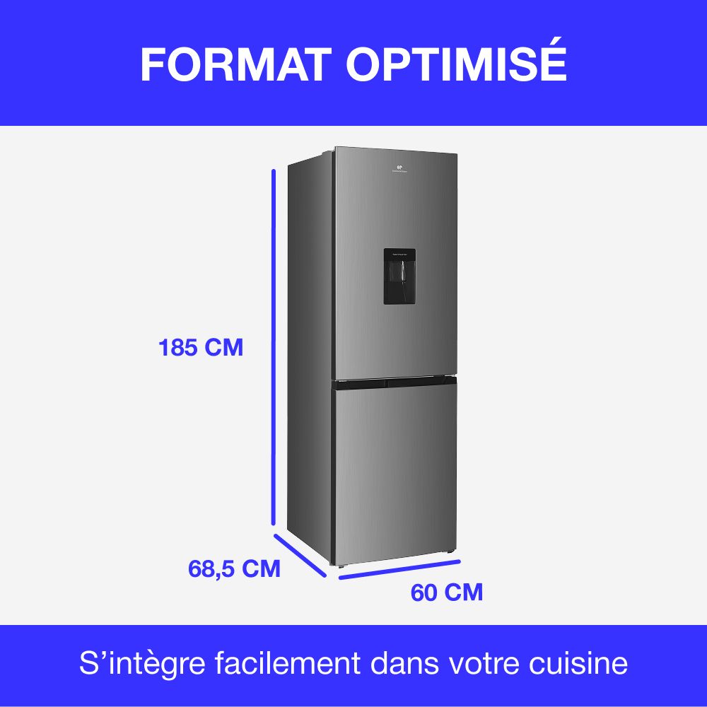Réfrigérateur congélateur bas - CONTINENTAL EDISON - 325L - Total No Frost (Sans givre)- distributeur d'eau- Inox – Image 8