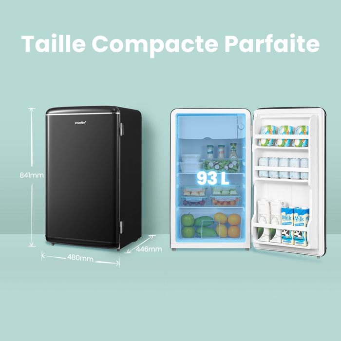 Réfrigérateur Table Top - Frigo Vintage - Comfee RCD93BL2EURT(E) - 93L - Froid statique - Classe E - Noir – Image 3