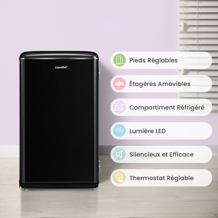 Réfrigérateur Table Top - Frigo Vintage - Comfee RCD93BL2EURT(E) - 93L - Froid statique - Classe E - Noir – Image 4