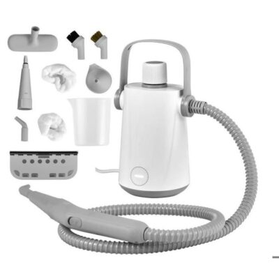 RELAX4LIFE Nettoyeur Vapeur à Main 1000 W | Réservoir 300 ml | 10 Accessoires | Balai Vapeur pour Tapis/Fenêtre/Rideau | Blanc-Gris