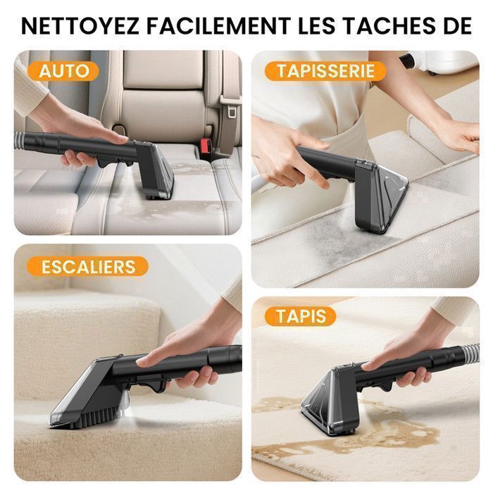 Nettoyeur détacheur portable - 800W/17 Kpa/Tuyau 1,5M - Cordon d'alimentation 5M - Réservoir 1.8L/1,3L - Nettoyeur canapé tissu – Image 4