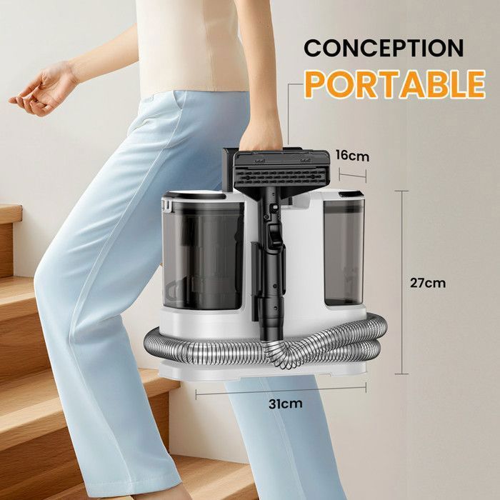 Nettoyeur détacheur portable - 800W/17 Kpa/Tuyau 1,5M - Cordon d'alimentation 5M - Réservoir 1.8L/1,3L - Nettoyeur canapé tissu – Image 5