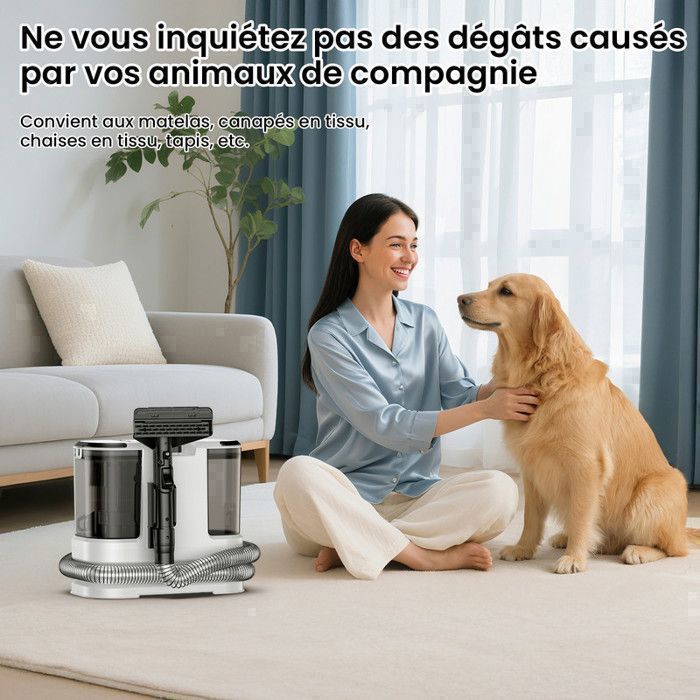 Nettoyeur détacheur portable - 800W/17 Kpa/Tuyau 1,5M - Cordon d'alimentation 5M - Réservoir 1.8L/1,3L - Nettoyeur canapé tissu – Image 6