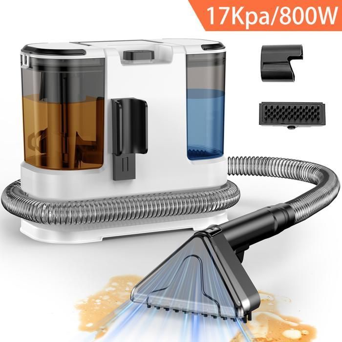 Nettoyeur détacheur portable - 800W/17 Kpa/Tuyau 1,5M - Cordon d'alimentation 5M - Réservoir 1.8L/1,3L - Nettoyeur canapé tissu