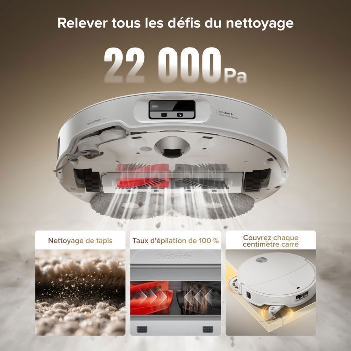 Roborock Qrevo CurvX Aspirateur Robot Laveur 22000 Pa(Curv Amélioré), Anti-enchevêtrement, Station 3.0 Thermo+, 7,98cm Fine – Image 2