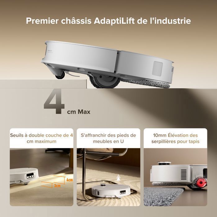 Roborock Qrevo CurvX Aspirateur Robot Laveur 22000 Pa(Curv Amélioré), Anti-enchevêtrement, Station 3.0 Thermo+, 7,98cm Fine – Image 3