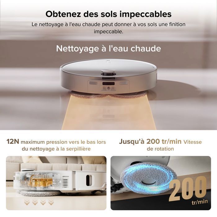 Roborock Qrevo CurvX Aspirateur Robot Laveur 22000 Pa(Curv Amélioré), Anti-enchevêtrement, Station 3.0 Thermo+, 7,98cm Fine – Image 6