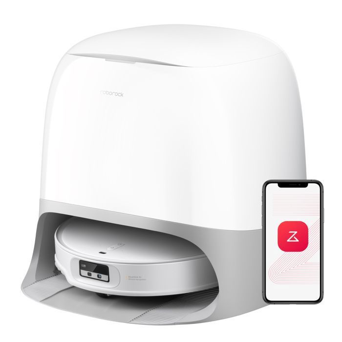 Roborock Qrevo CurvX Aspirateur Robot Laveur 22000 Pa(Curv Amélioré), Anti-enchevêtrement, Station 3.0 Thermo+, 7,98cm Fine