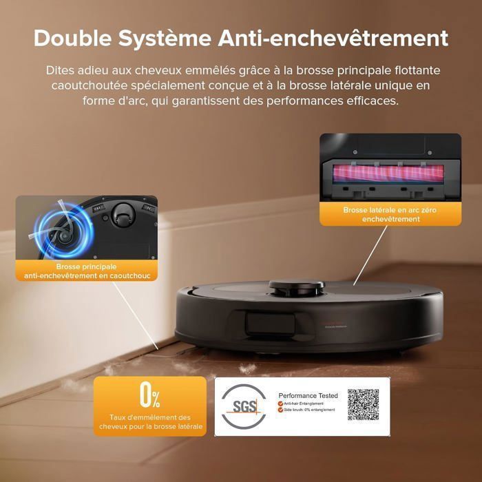 Roborock QV 35S Aspirateur Robot, 10000 pa, Double Anti-Enchevêtrement,Relevables 10mm, RéActive & Navigation PreciSense LiDAR Noir – Image 4