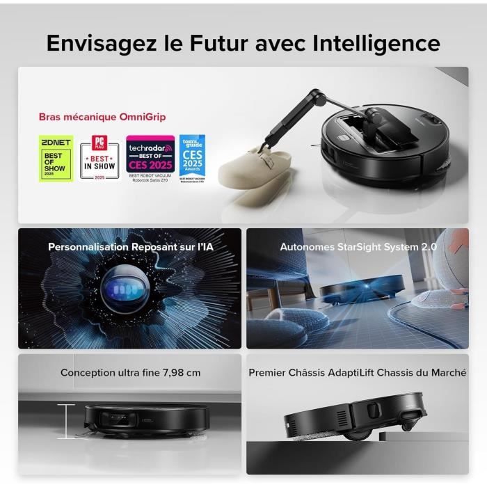 ROBOROCK SAROS Z70 - Aspirateur Robot Laveur - Bras articulé OmniGrip - Puissance 22000 Pa - Conception Ultra Fine – Image 9