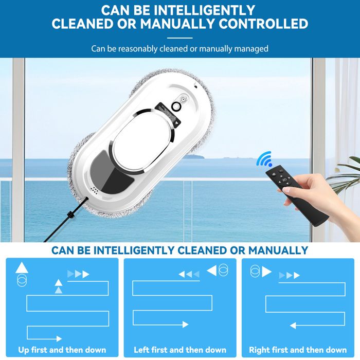 Robot lave-vitres, 5600Pa, pulvérisation d'eau automatique, convient à toutes les surfaces lisses, avec 10 chiffons de nettoyage – Image 2