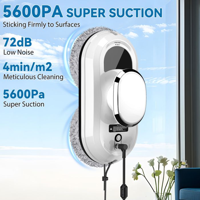 Robot lave-vitres, 5600Pa, pulvérisation d'eau automatique, convient à toutes les surfaces lisses, avec 10 chiffons de nettoyage – Image 3