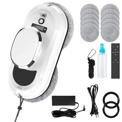 Robot lave-vitres, 5600Pa, pulvérisation d'eau automatique, convient à toutes les surfaces lisses, avec 10 chiffons de nettoyage
