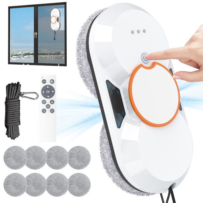 Robot Laveur De Vitre Automatique 3800Pa Réservoir 60ml - Télécommande - Corde de Sécurité - Détection de Bord Intelligente - 3