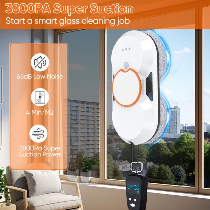 Robot Laveur De Vitre Automatique 3800Pa Réservoir 60ml - Télécommande - Corde de Sécurité - Détection de Bord Intelligente - 3 – Image 4