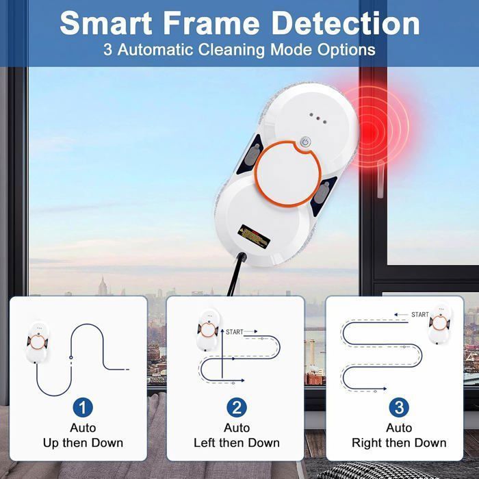 Robot laveur de vitre intérieur et extérieur – 3800Pa, 60ml, télécommande infrarouge, détection bord automatique, pour baies – Image 3