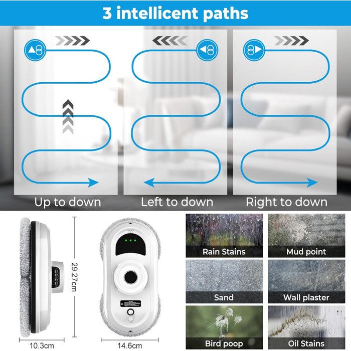 Robot Laveur De Vitres Automatique 6000Pa Nettoyeur Vitre Intelligent Avec Pulvérisation Unique, Lave-Vitre Électrique Et – Image 4