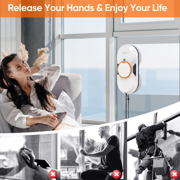 Robot Laveur De Vitres Électrique Automatique 3800Pa Avec Télécommande, Corde De Sécurité Et Réservoir D’eau 60ml Nettoyeur De – Image 4