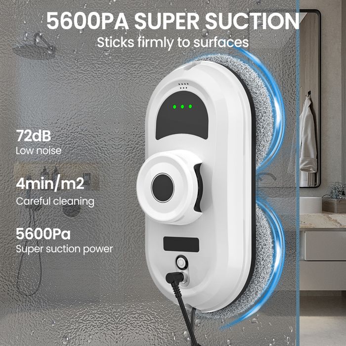 Robot Laveur Vitre Electrique 5600Pa 3 Modes, Télécommande, Navigation Intelligente Détection des Bords pour Intérieures – Image 2