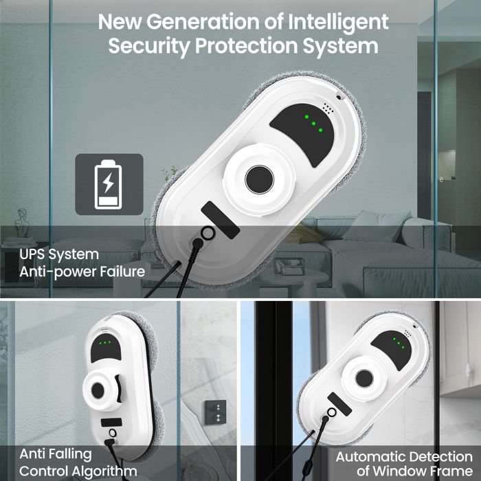 Robot Laveur Vitre Electrique 5600Pa 3 Modes, Télécommande, Navigation Intelligente Détection des Bords pour Intérieures – Image 4