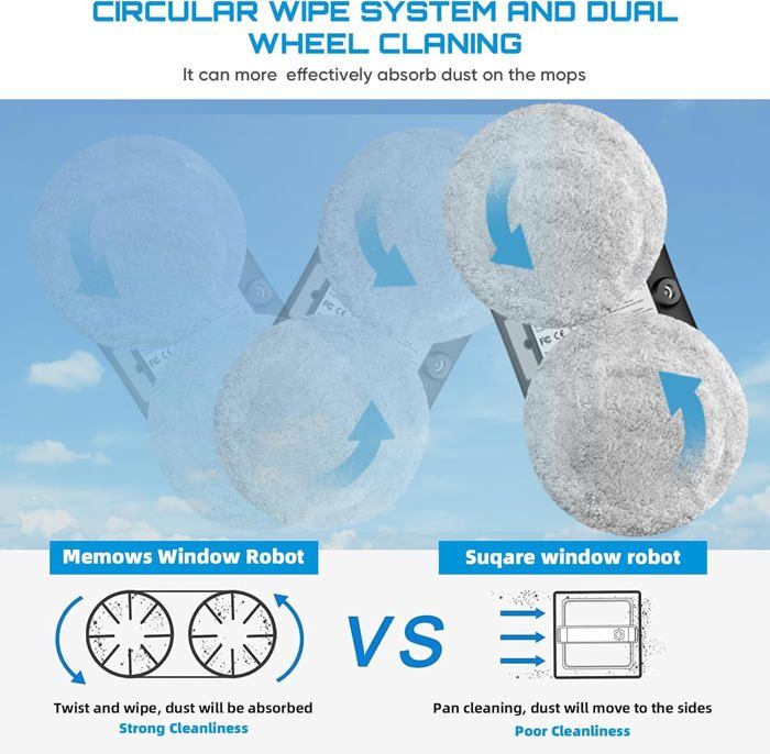 Robot Nettoyeur de Vitre, Robot Laveur de Vitre Automatique avec Pulvérisation d'eau, 5600pa, Avec Télécommande et 10 Chiffons – Image 5