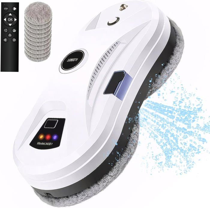 Robot Nettoyeur de Vitre, Robot Laveur de Vitre Automatique avec Pulvérisation d'eau, 5600pa, Avec Télécommande et 10 Chiffons