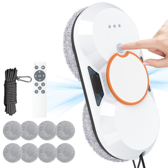 Robot nettoyeur de vitres 3800 Pa, robot nettoyeur de vitres avec fonction de pulvérisation, nettoyeur de vitres électrique