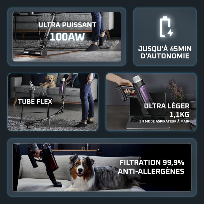 Rowenta Aspirateur balai sans fil multifonction, Performant, Léger, Réglage automatique de la puissance, Tube Flex RH2038WO – Image 3