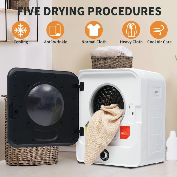 Sèche-linge à d'échappement montable au mur, filtration multiple, Protection contre la surchauffe, Capacité jusqu'à 4,5 kg, Blanc – Image 3