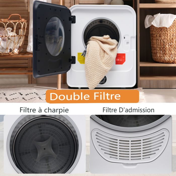 Sèche-linge à d'échappement montable au mur, filtration multiple, Protection contre la surchauffe, Capacité jusqu'à 4,5 kg, Blanc – Image 5