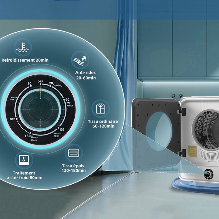 Sèche-linge mural LEXLIFE 830W 4,5 kg double filtre tambour en acier inoxydable avec 5 programmes, Blanc – Image 2