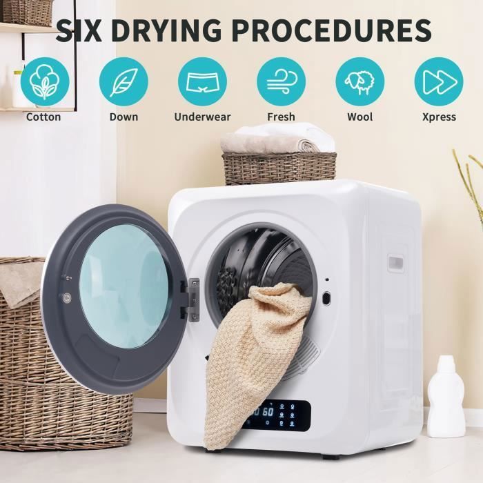 Sécheur d'échappement Portable avec Ecran LCD, Sèche-linge Tambour en Acier Inoxydable, Capacité jusqu'à 4kg, Blanc – Image 2