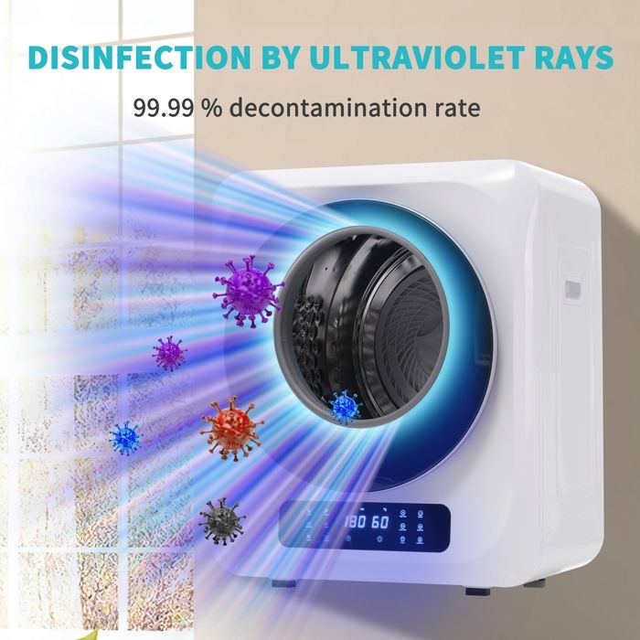 Sécheur d'échappement Portable avec Ecran LCD, Sèche-linge Tambour en Acier Inoxydable, Capacité jusqu'à 4kg, Blanc – Image 4