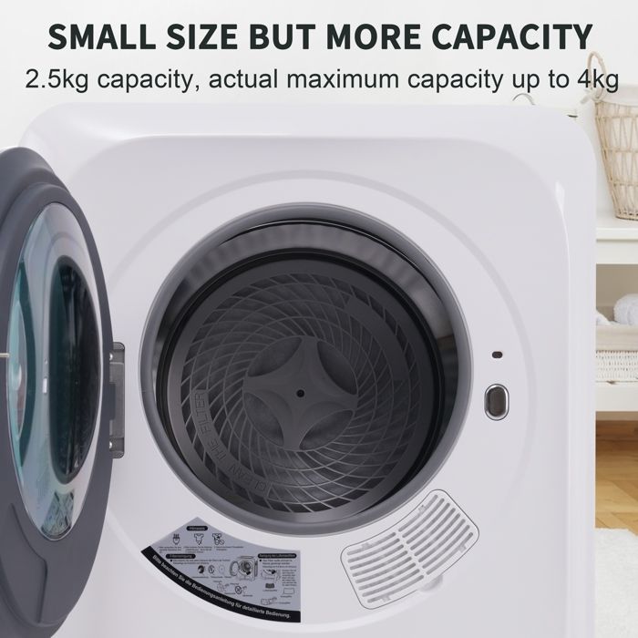 Sécheur d'échappement Portable avec Ecran LCD, Sèche-linge Tambour en Acier Inoxydable, Capacité jusqu'à 4kg, Blanc – Image 6